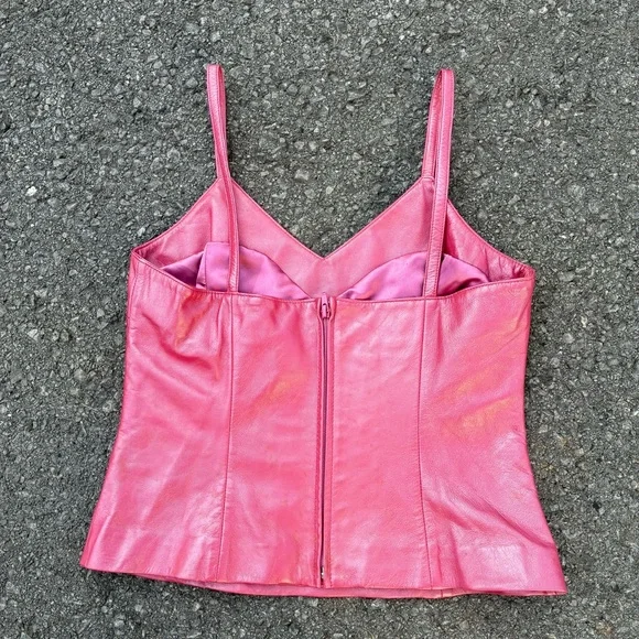 Vtg. 90s Pink Leather Deadstock Bustier Corset Top Size Medium - Picture 5 of 6